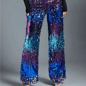 Fashion nova reversible mermaid Multicolor Sequin Pants wide leg & stretchy NEW